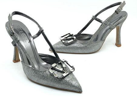 Feles V Toka Detaylı Arkası Açık Stiletto Kadın Topuklu Ayakkabı