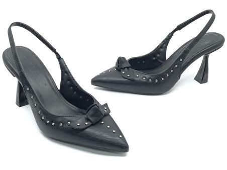 Feles Zımba Kurdela Detaylı Arkası Açık Stiletto Kadın Topuklu Ayakkabı