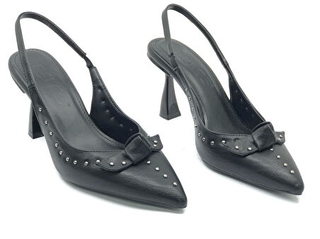 Feles Zımba Kurdela Detaylı Arkası Açık Stiletto Kadın Topuklu Ayakkabı