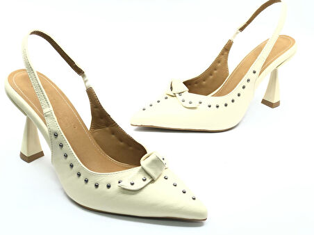 Feles Zımba Kurdela Detaylı Arkası Açık Stiletto Kadın Topuklu Ayakkabı