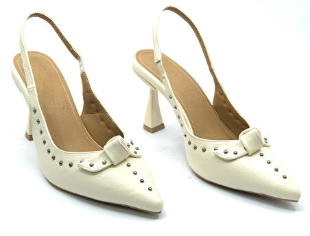 Feles Zımba Kurdela Detaylı Arkası Açık Stiletto Kadın Topuklu Ayakkabı