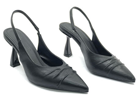 Feles Kırışık Detaylı Arkası Açık Stiletto Kadın Topuklu Ayakkabı