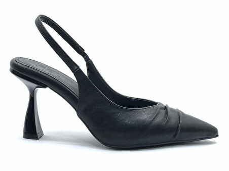 Feles Kırışık Detaylı Arkası Açık Stiletto Kadın Topuklu Ayakkabı