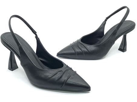 Feles Kırışık Detaylı Arkası Açık Stiletto Kadın Topuklu Ayakkabı