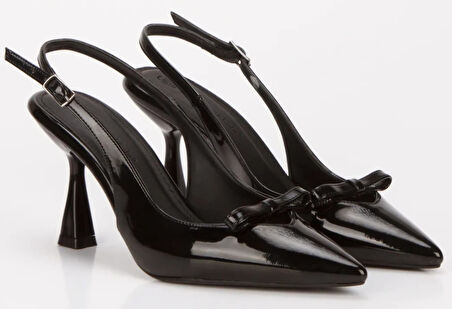 Feles Fiyonk Detaylı Arkası Açık Stiletto Kadın Topuklu Ayakkabı