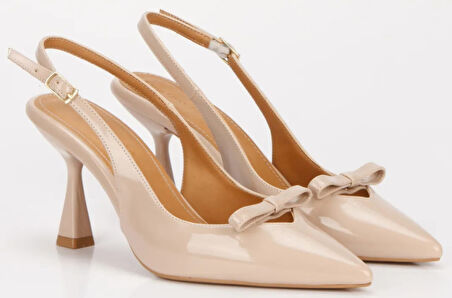 Feles Fiyonk Detaylı Arkası Açık Stiletto Kadın Topuklu Ayakkabı