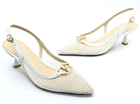 Feles Dantel Detaylı Arkası Açık Stiletto Kadın Topuklu Ayakkabı