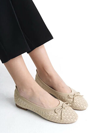 Feles Triko Fiyonk Detaylı Kadın Babet Ayakkabı