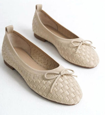 Feles Triko Fiyonk Detaylı Kadın Babet Ayakkabı