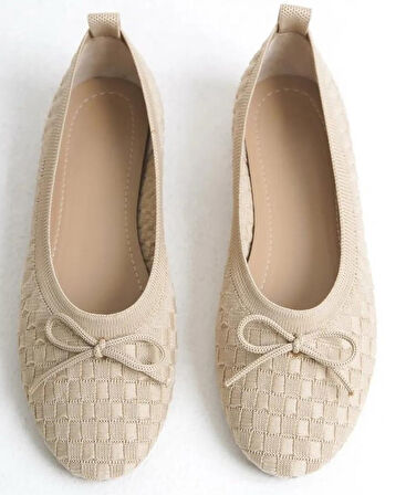 Feles Triko Fiyonk Detaylı Kadın Babet Ayakkabı