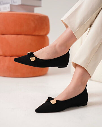 Feles Triko Fiyonk Detaylı Sivri Burun Kadın Babet Ayakkabı