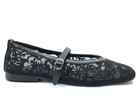 Feles Dantel Detaylı Küt Burun Kadın Babet Ayakkabı