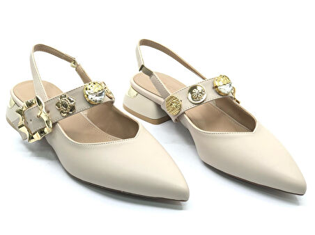 Feles Taş Toka Detaylı Arkası Açık Kadın Babet Ayakkabı