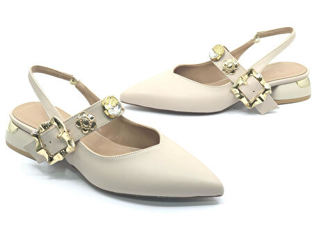 Feles Taş Toka Detaylı Arkası Açık Kadın Babet Ayakkabı