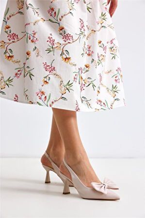 Feles Kurdela Detaylı Arkası Açık Stiletto Kadın Topuklu Ayakkabı