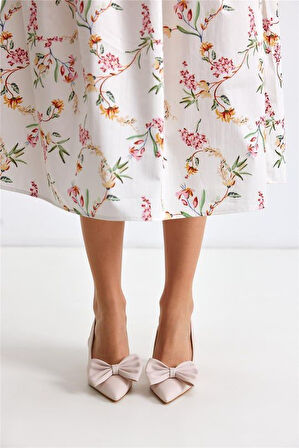 Feles Kurdela Detaylı Arkası Açık Stiletto Kadın Topuklu Ayakkabı