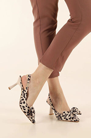 Feles Kurdela Detaylı Arkası Açık Stiletto Kadın Topuklu Ayakkabı