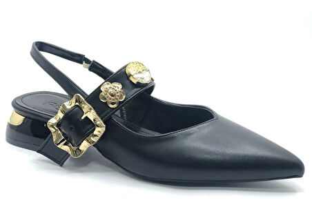 Feles Taş Toka Detaylı Arkası Açık Kadın Babet Ayakkabı