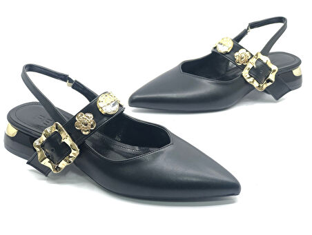 Feles Taş Toka Detaylı Arkası Açık Kadın Babet Ayakkabı