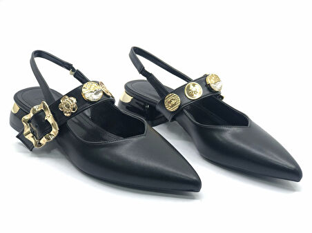 Feles Taş Toka Detaylı Arkası Açık Kadın Babet Ayakkabı