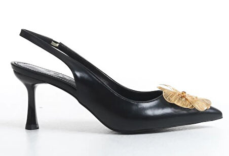 Feles Sarı Gül Detaylı Arkası Açık Stiletto Kadın Topuklu Ayakkabı