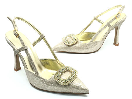 Feles Taş Toka Detaylı Arkası Açık Stiletto Kadın Topuklu Ayakkabı