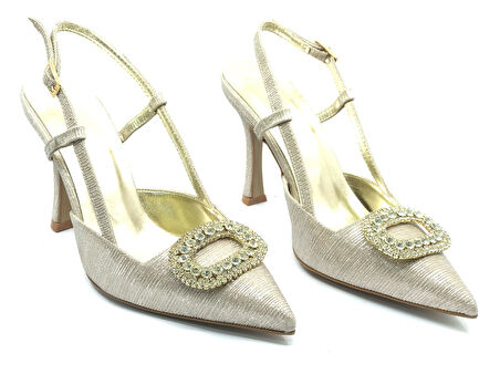 Feles Taş Toka Detaylı Arkası Açık Stiletto Kadın Topuklu Ayakkabı