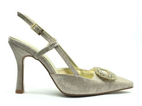 Feles Taş Toka Detaylı Arkası Açık Stiletto Kadın Topuklu Ayakkabı