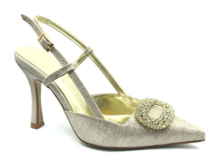 Feles Taş Toka Detaylı Arkası Açık Stiletto Kadın Topuklu Ayakkabı