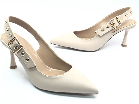 Feles Kemer Toka Detaylı Arkası Açık Stiletto Kadın Topuklu Ayakkabı