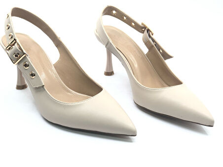 Feles Kemer Toka Detaylı Arkası Açık Stiletto Kadın Topuklu Ayakkabı