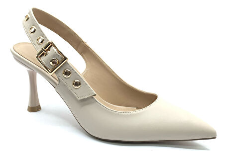 Feles Kemer Toka Detaylı Arkası Açık Stiletto Kadın Topuklu Ayakkabı