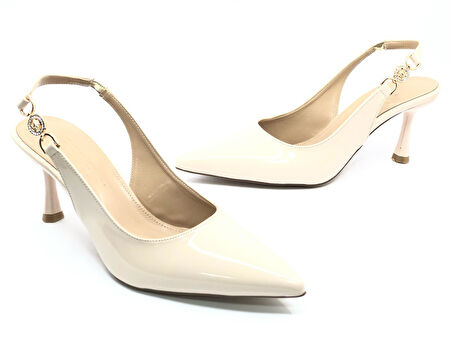 Feles Yan Toka Detaylı Arkası Açık Stiletto Kadın Topuklu Ayakkabı