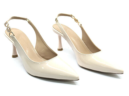 Feles Yan Toka Detaylı Arkası Açık Stiletto Kadın Topuklu Ayakkabı