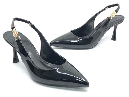 Feles Yan Toka Detaylı Arkası Açık Stiletto Kadın Topuklu Ayakkabı