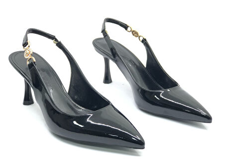 Feles Yan Toka Detaylı Arkası Açık Stiletto Kadın Topuklu Ayakkabı