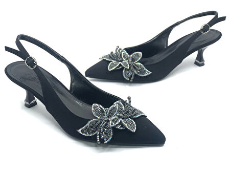 Feles Çiçek Taş Toka Detaylı Arkası Açık Stiletto Kadın Topuklu Ayakkabı