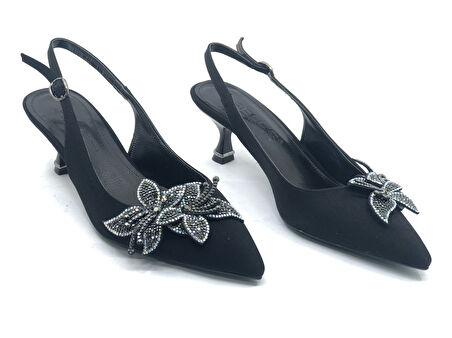 Feles Çiçek Taş Toka Detaylı Arkası Açık Stiletto Kadın Topuklu Ayakkabı