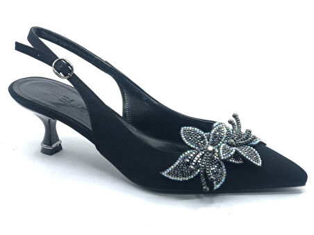 Feles Çiçek Taş Toka Detaylı Arkası Açık Stiletto Kadın Topuklu Ayakkabı