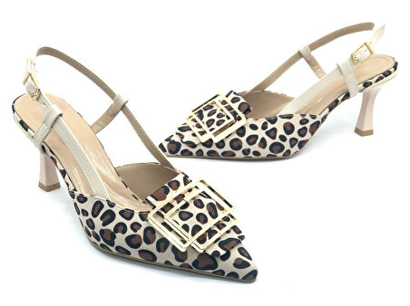 Feles Önü Toka Detaylı Arkası Açık Stiletto Kadın Topuklu Ayakkabı