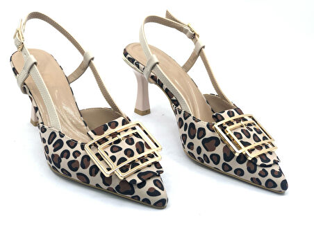 Feles Önü Toka Detaylı Arkası Açık Stiletto Kadın Topuklu Ayakkabı