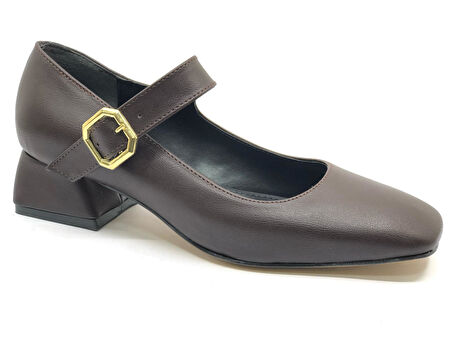 Feles Pars Jane Küt Burunlu Kadın Kısa Topuklu Kadın Babet Ayakkabı