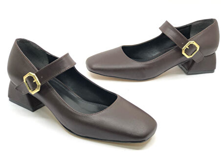 Feles Pars Jane Küt Burunlu Kadın Kısa Topuklu Kadın Babet Ayakkabı