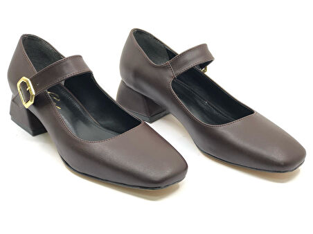 Feles Pars Jane Küt Burunlu Kadın Kısa Topuklu Kadın Babet Ayakkabı