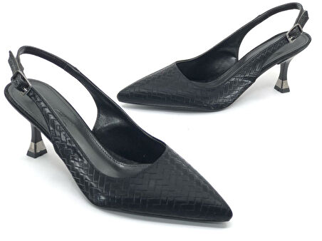 Feles Lazer Desen Detaylı 6 Cm Topuklu Arkası Açık Stiletto Kadın Topuklu Ayakkabı