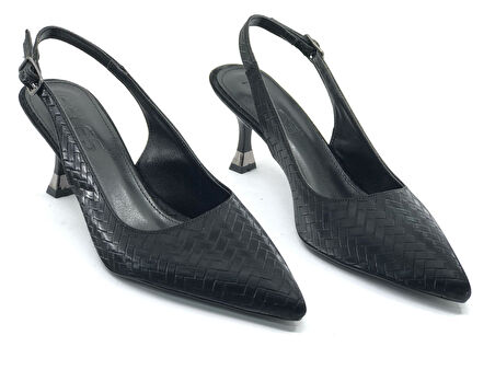 Feles Lazer Desen Detaylı 6 Cm Topuklu Arkası Açık Stiletto Kadın Topuklu Ayakkabı