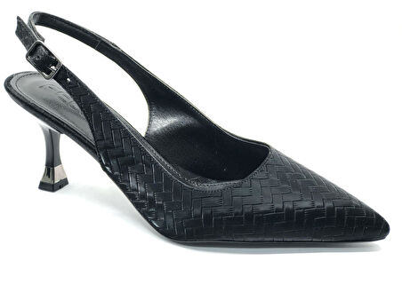 Feles Lazer Desen Detaylı 6 Cm Topuklu Arkası Açık Stiletto Kadın Topuklu Ayakkabı
