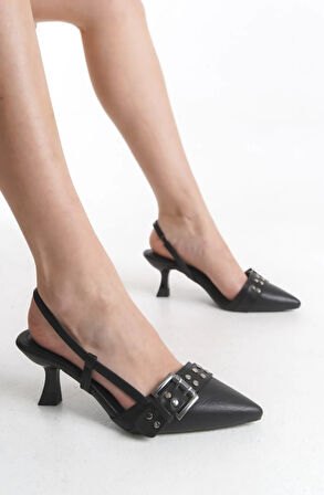 Feles Zımba Toka Detaylı Arkası Açık Stiletto Kadın Topuklu Ayakkabı