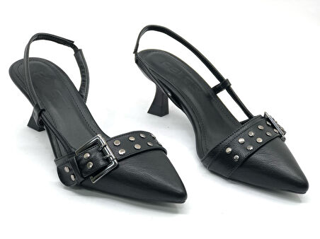 Feles Zımba Toka Detaylı Arkası Açık Stiletto Kadın Topuklu Ayakkabı