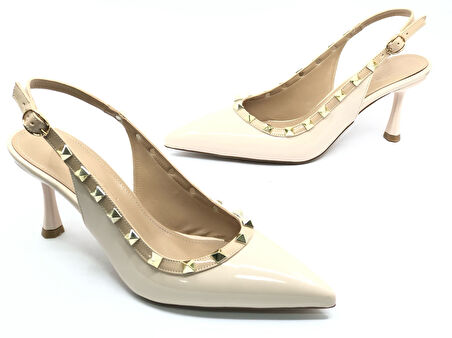 Feles Zımba Şerit Detaylı Arkası Açık Stiletto Kadın Topuklu Ayakkabı